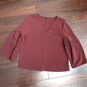 Ann Taylor Bell Sleeve V Neck Blouse - Red Wine